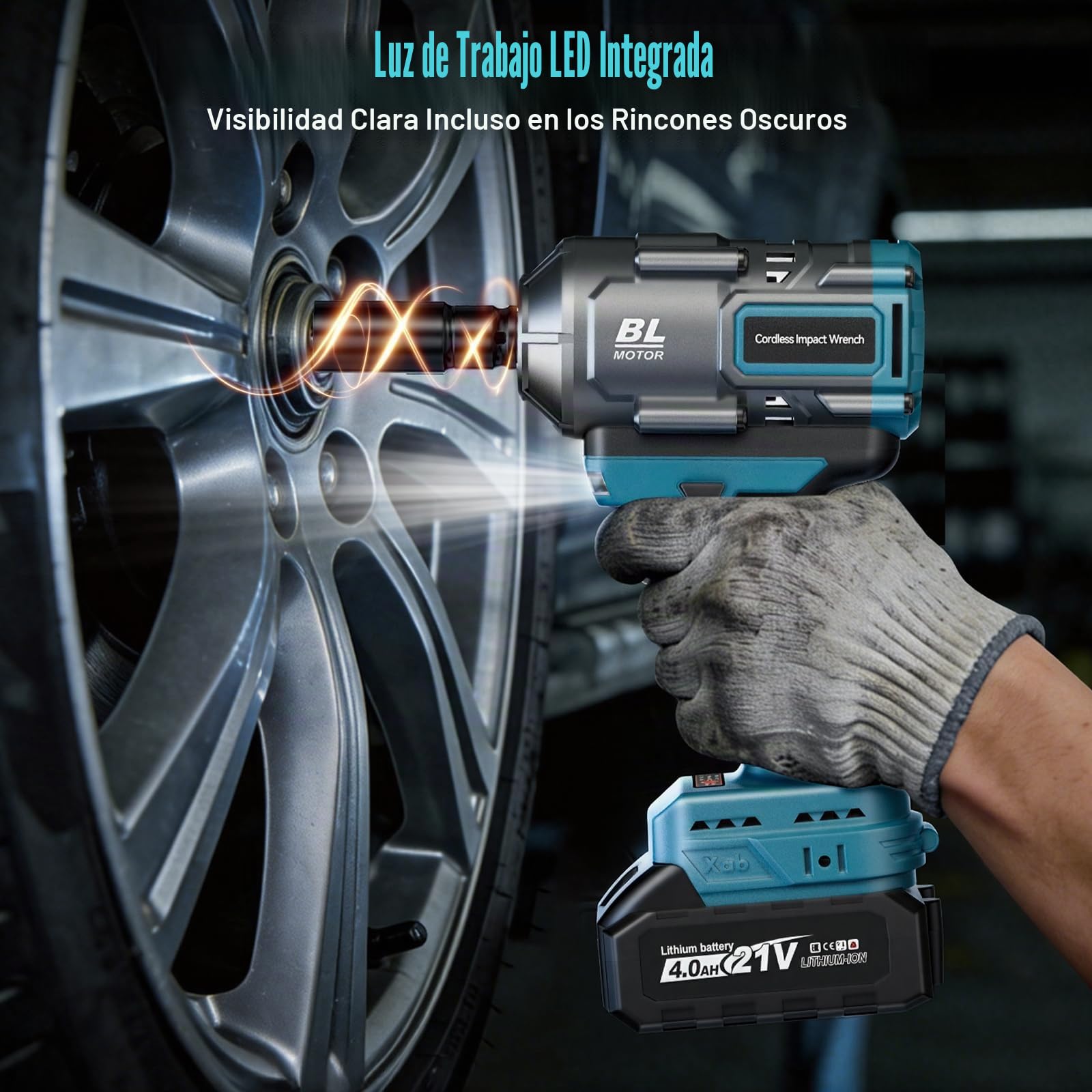 Yofuly 1200Nm Pistola de Impacto Compatible con baterías Makita de 18v, 1/2" Llave de Impacto Electrica sin Escobillas con 2 * 4000mAh Baterías, Cargador Rápido, 5 Vasos, Extensión