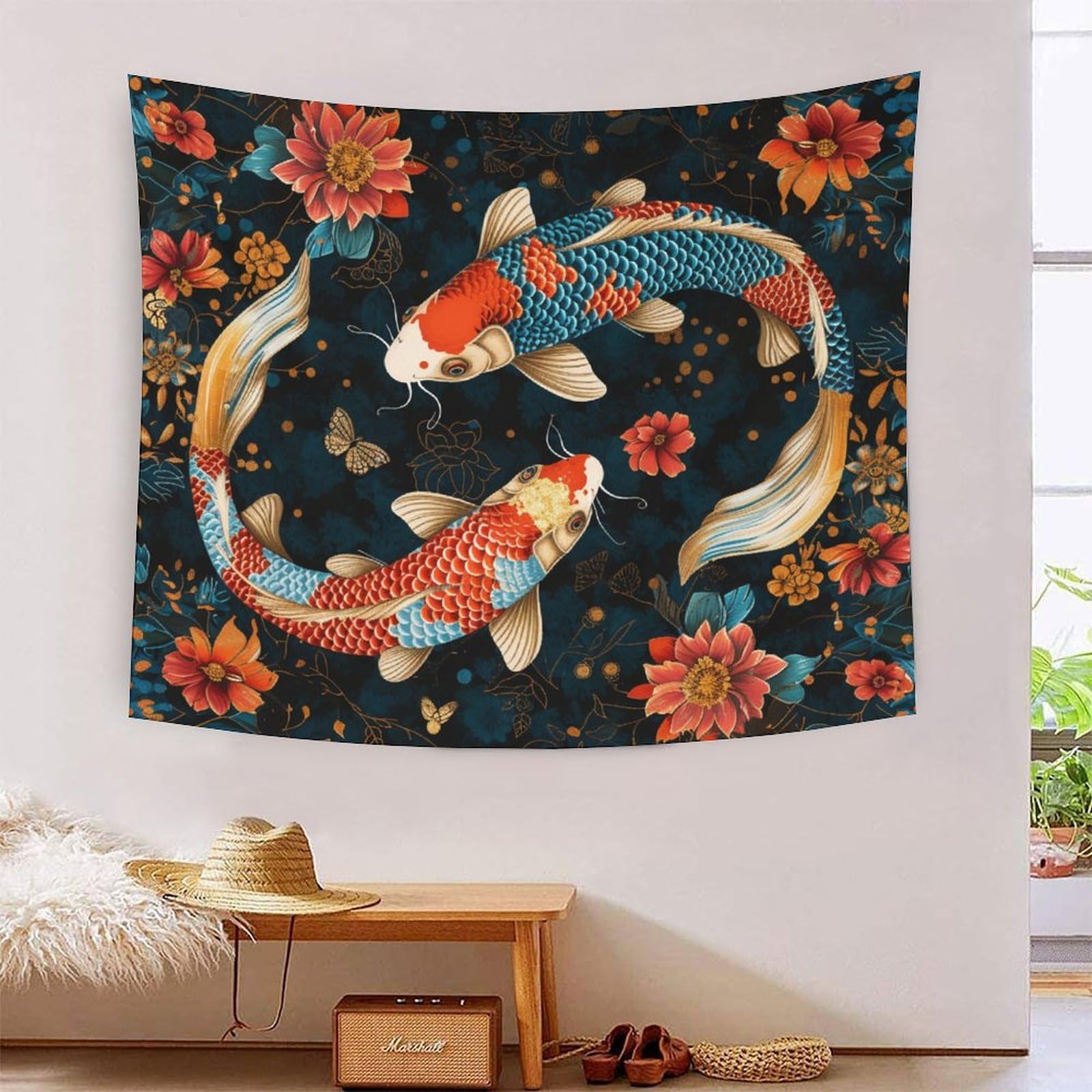 HLXZMCVBT 3D Koi Carp Printed Wall Blanket Home Decoration Bedding Poster Wall Art Tapestry Wall Hanging Tapestry Soft Polyester for Bedroom Living Room, Dorm & Room Decor 150cmx200cm