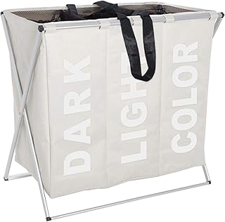 WENKO Panier à lingeTrio beige - 3 compartiments à linge Capacité: 130 l, Polyester, 63 x 57 x 38 cm, Beige