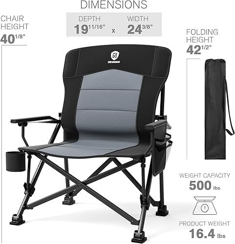 Miniatura 8 de EVER ADVANCED Oversized Folding Camping Chair for Adults with Adjustable Lumbar Support, Heavy Duty Chair with Side Pockets, Portable Collapsible