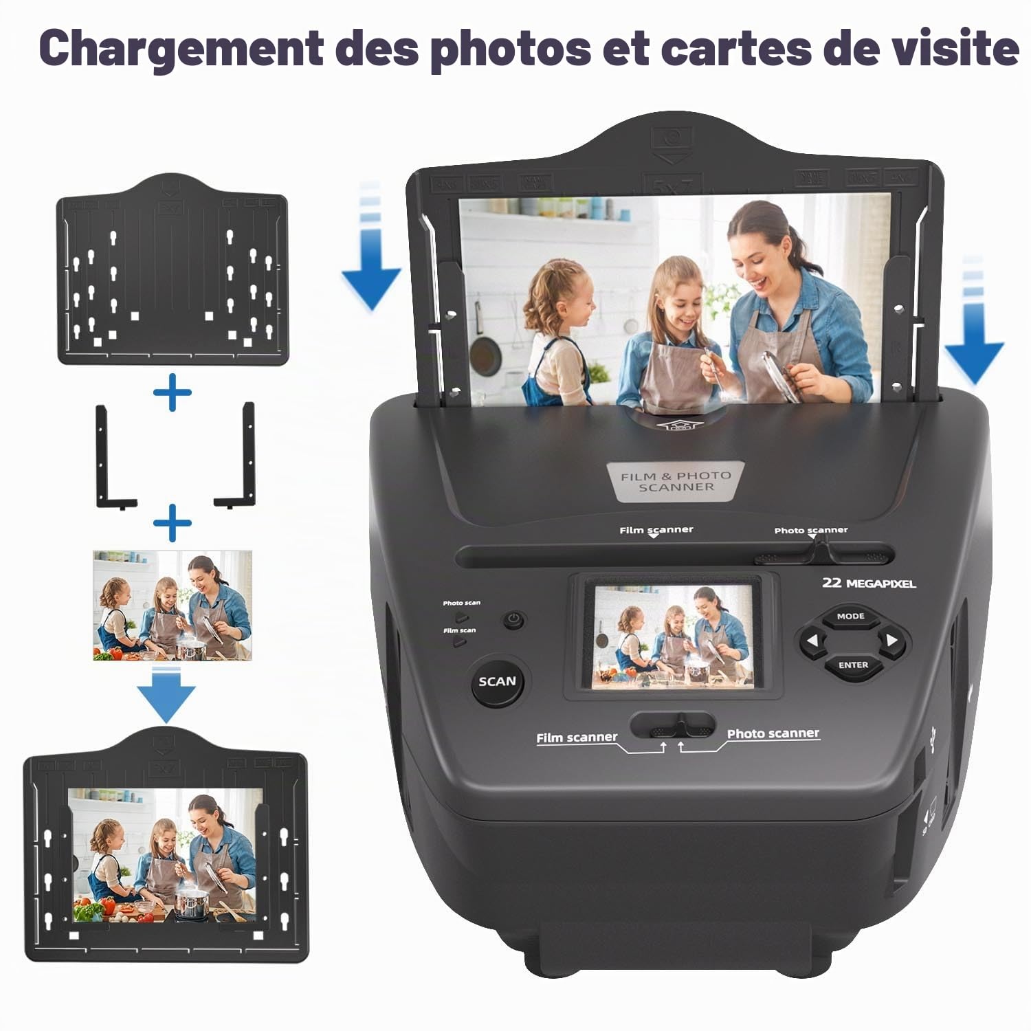 Scanner multifonction pour photos, diapositives et négatifs, convertit les négatifs/diapositives de 35 mm en format JPEG numérique 22 MP, carte mémoire 4 Go incluse, scanner de diapositives