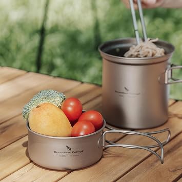 Boundless Voyage Lightweight Camping Pot Pan Cooking Set Backpacking Pot Camping Cookware Kit for Hiking Trekking Picnic Fishing Mountaineering