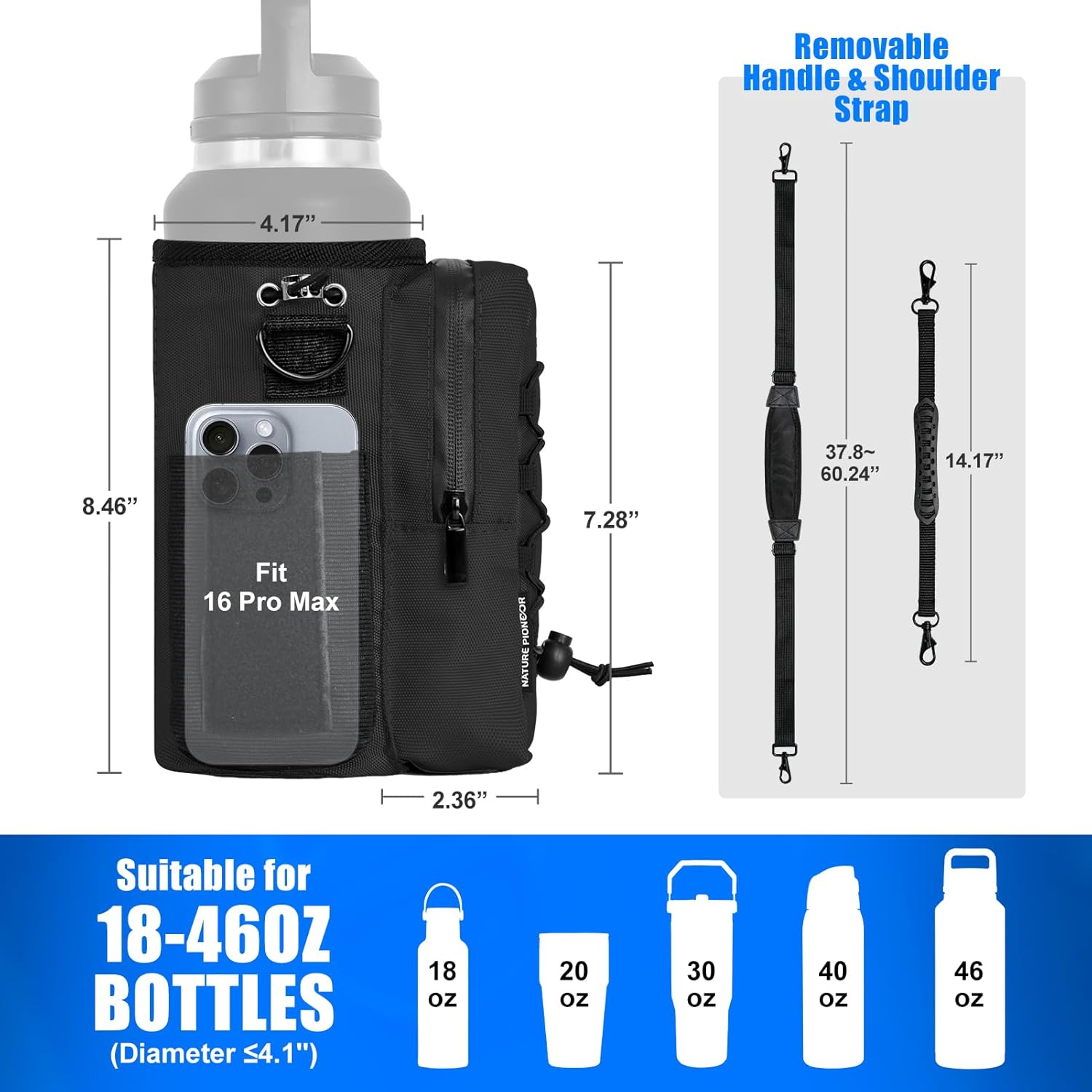 NATURE PIONEOR Magnetic Gym Bag for Men and Women - Magnet Water Bottle Holder Sling Carrier with Crossbody Shoulder Strap,Gym Accessories Pouch,Phone Pockets for Sports,Walking,Travel,Workout - Image 4