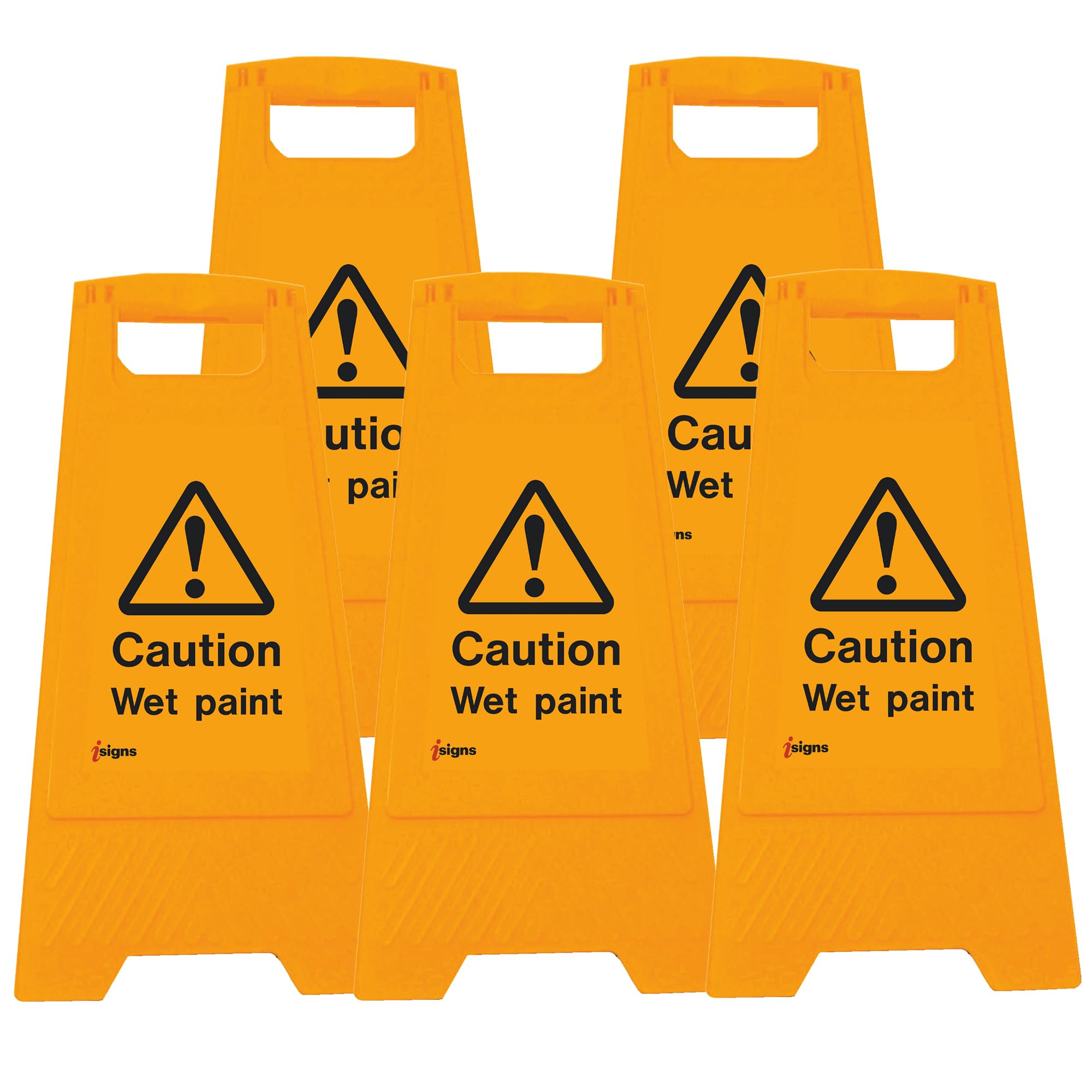 iSigns Floor Signs (Caution Wet Paint) Free-Standing Danger Sign for Factories, Warehouses and More, A-Frame Site Safety Sign, 300x575mm Caution Sign (Pack of 5)