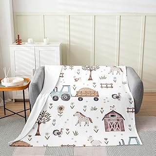 Castle Fairy Vintage Barn Door House Flannel Blanket All Seasons,Rustic Farmhouse Tractor Bed Blanket for Kawaii Home Decor,Farm Animals Plant Blanket for Kids Girls Sofa Couch,40