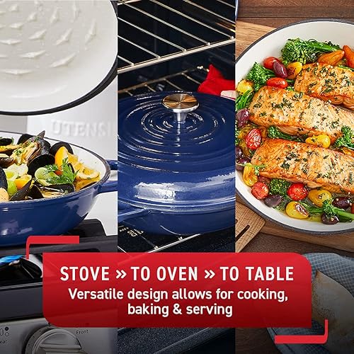 Miniatura 9 de T-fal Cacerola esmaltada de hierro fundido de 3.5 cuartos de galón, apta para horno de inducción, ollas y sartenes de 500 F, utensilios de cocina,