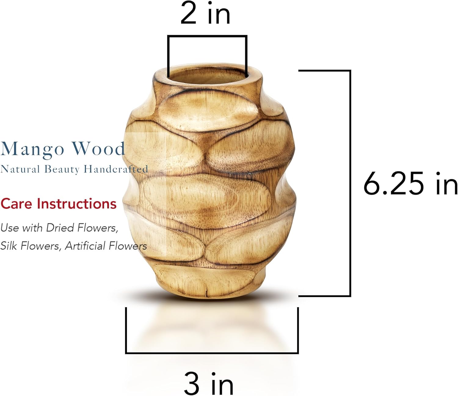 AeraVida 6.25 inch Mango Tree Hand-Carved Brown Wood Flower Vase Modern Oval Abstract Home Decor Accent Holder for Entry Table Contemporary Artistic Wooden Display | Wooden Vase | Brown Vase