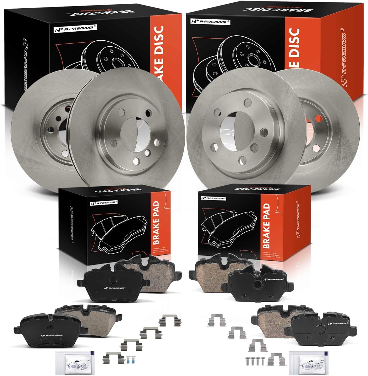 A-Premium Front Vented and Rear Solid Disc Brake Rotors + Ceramic Pads Kit Compatible with Select Mini Models - R61 Series Cooper Paceman 2013-2016, R60 Series Cooper Countryman 2011-2016, 12-PC Set