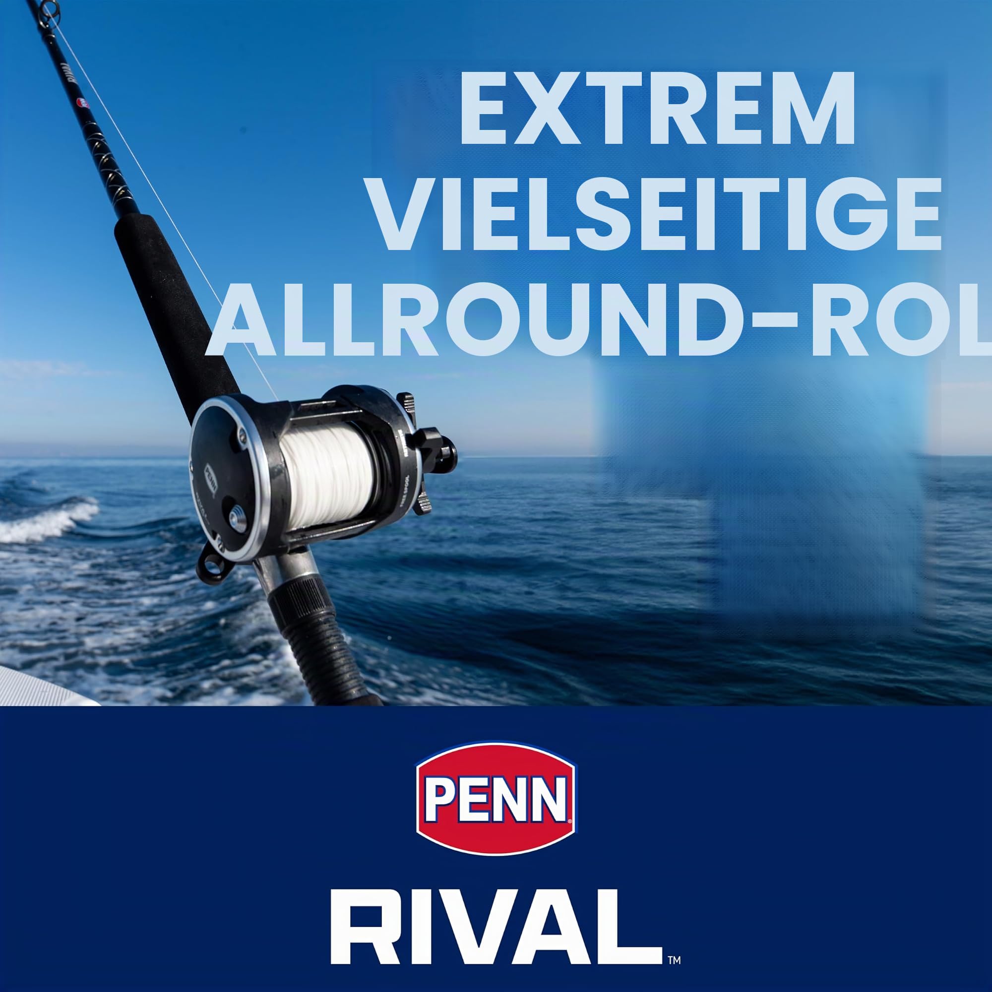 PENN Rival Level Wind Multirolle für Boote und Kajaks – Hochleistungs-Salzwasserrolle für Dorsch, Barsch, Plattfisch, Rochen, Glatthai, Seelachs