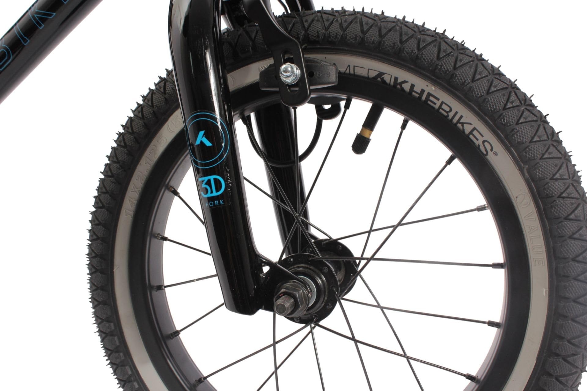 KHE EVO LL 14 pouces BMX Bike 2025-7,5 kg léger, cadre en aluminium & guidon, frein en V arrière, pneus larges pour enfants de 95 cm - Freestyle BMX pour Street, pompe track, course et park