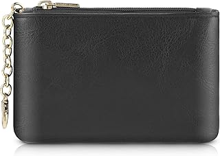 Coin Purse for Women, Vegan Leather Zipper Coin Purse Portable Coin Purse Mini Change Wallet Coin Bag for Credit Card ID Key Headset Lipstick (Black)