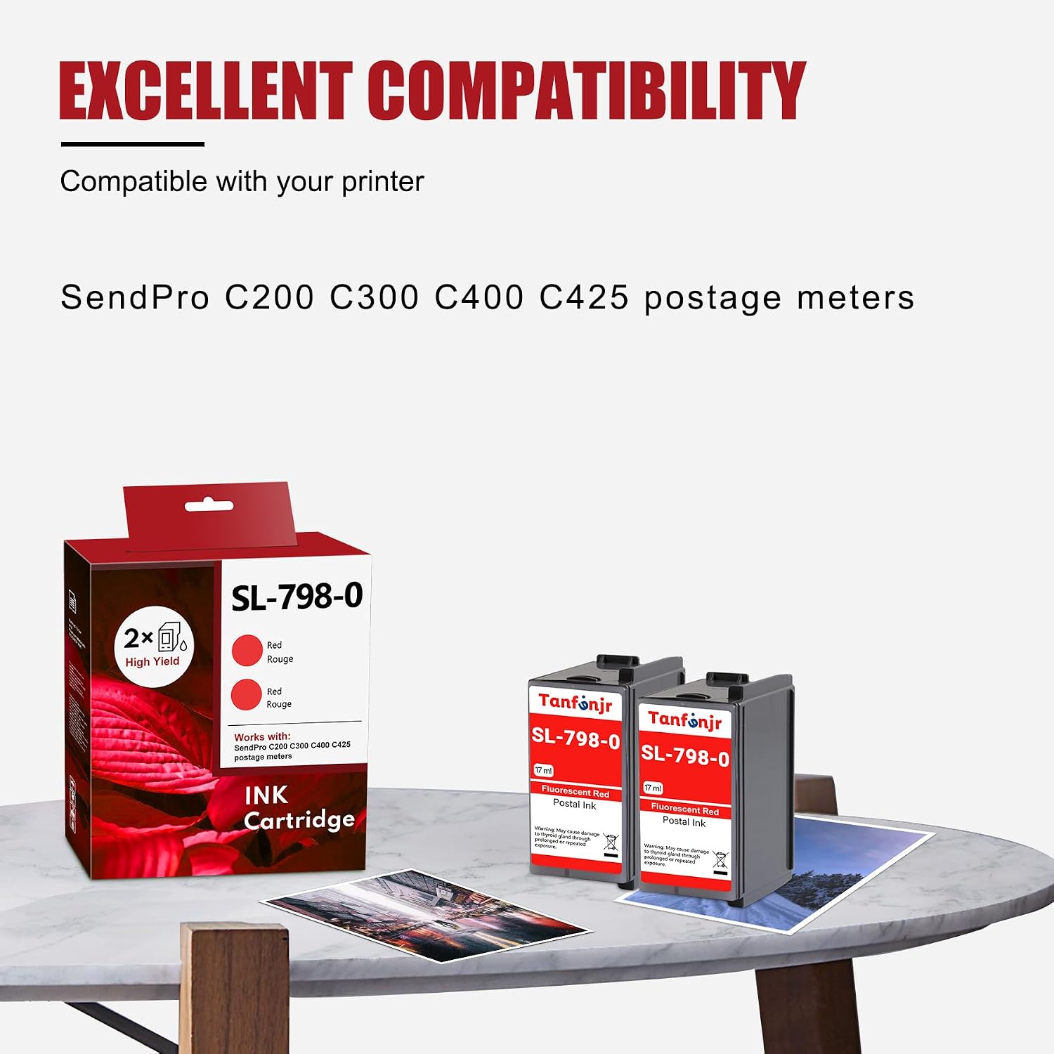 2 Pack SL-798-0 Red Ink Cartridge Compatible SL7980 SL798-0 High Capacity Fluorescent Red Ink Replacement for Pitney Bowes SendPro C200 C300 C400 C425 Postage Meter - (17ml*2)