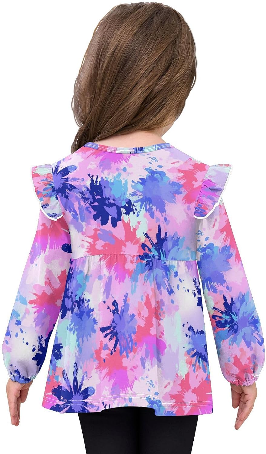 visesunny Toddler Clothes for Girls Flower Firework Splash Ink Long Sleeve Fall Shirts Cotton Top with Ruffle Collar
