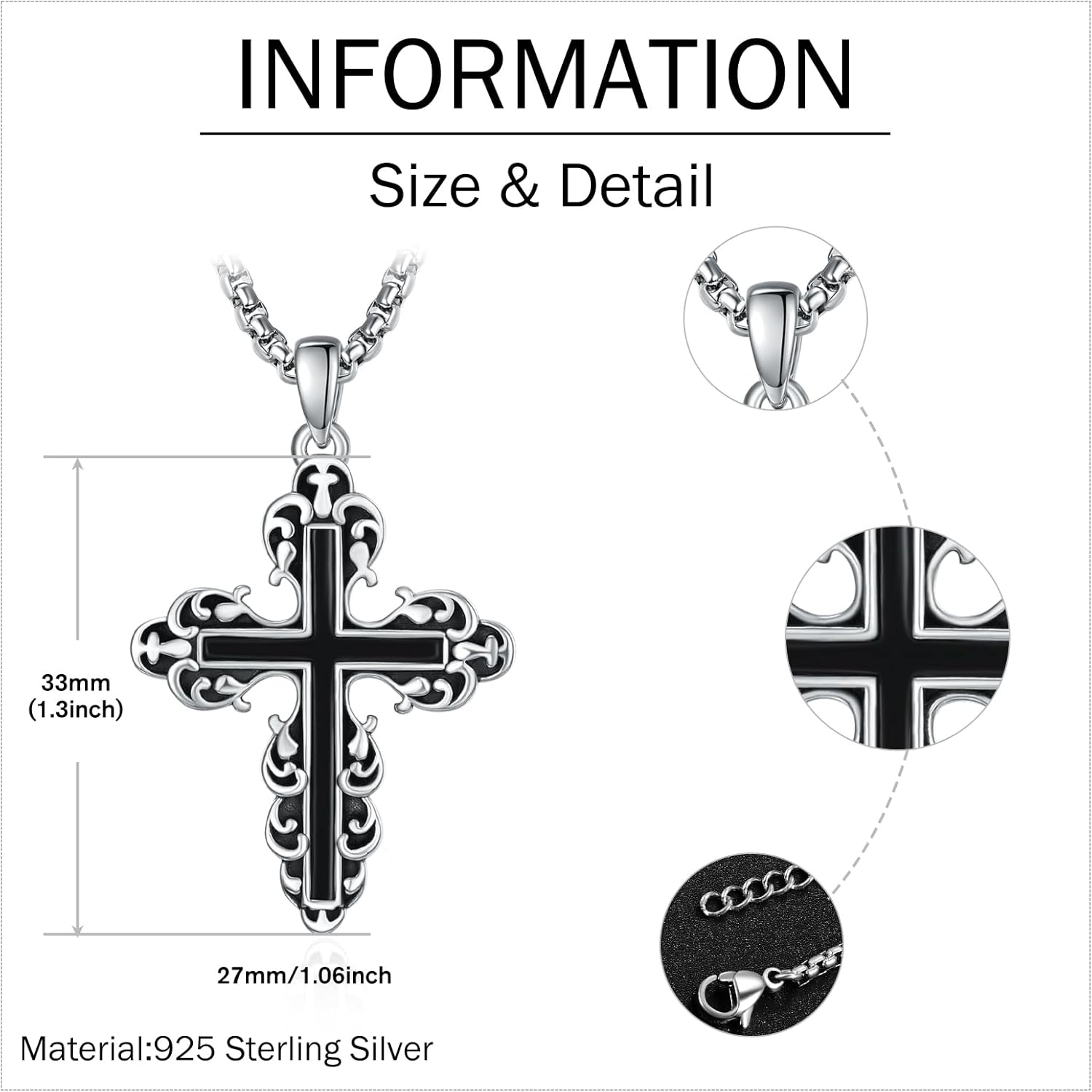 Palpitate S925 Sterling Silver Cross Necklace for Men Women Religious Pendant Christmas Jewelry Gift