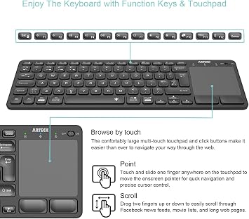 Arteck Universal Backlit 7-Colors Bluetooth Touch TV Keyboard with Easy Media Control and Build-in Touchpad for TV-Connected Computer, Smart TV, Desktop, Laptop, iPad, Surface, Tablet, HTPC