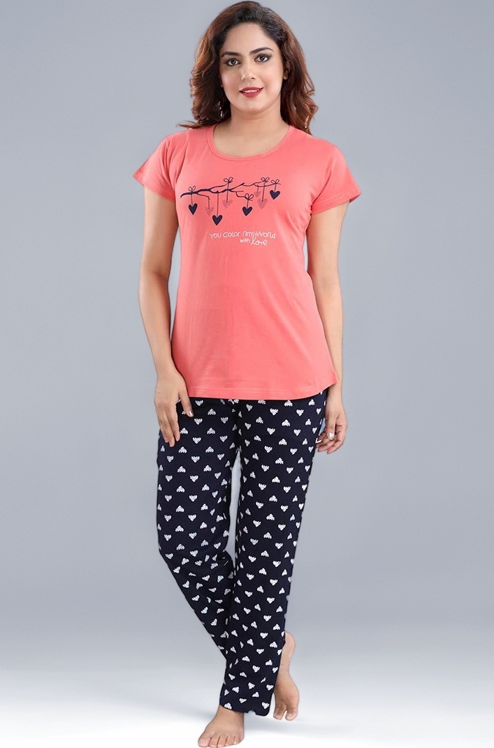 - Women's Night Suit Set for Women, Lounge Wear, Printed Top and Pyjama Set for Women Nightwear/Loungewear/Night Dress for Women Knitted T-Shirt -Pyjama