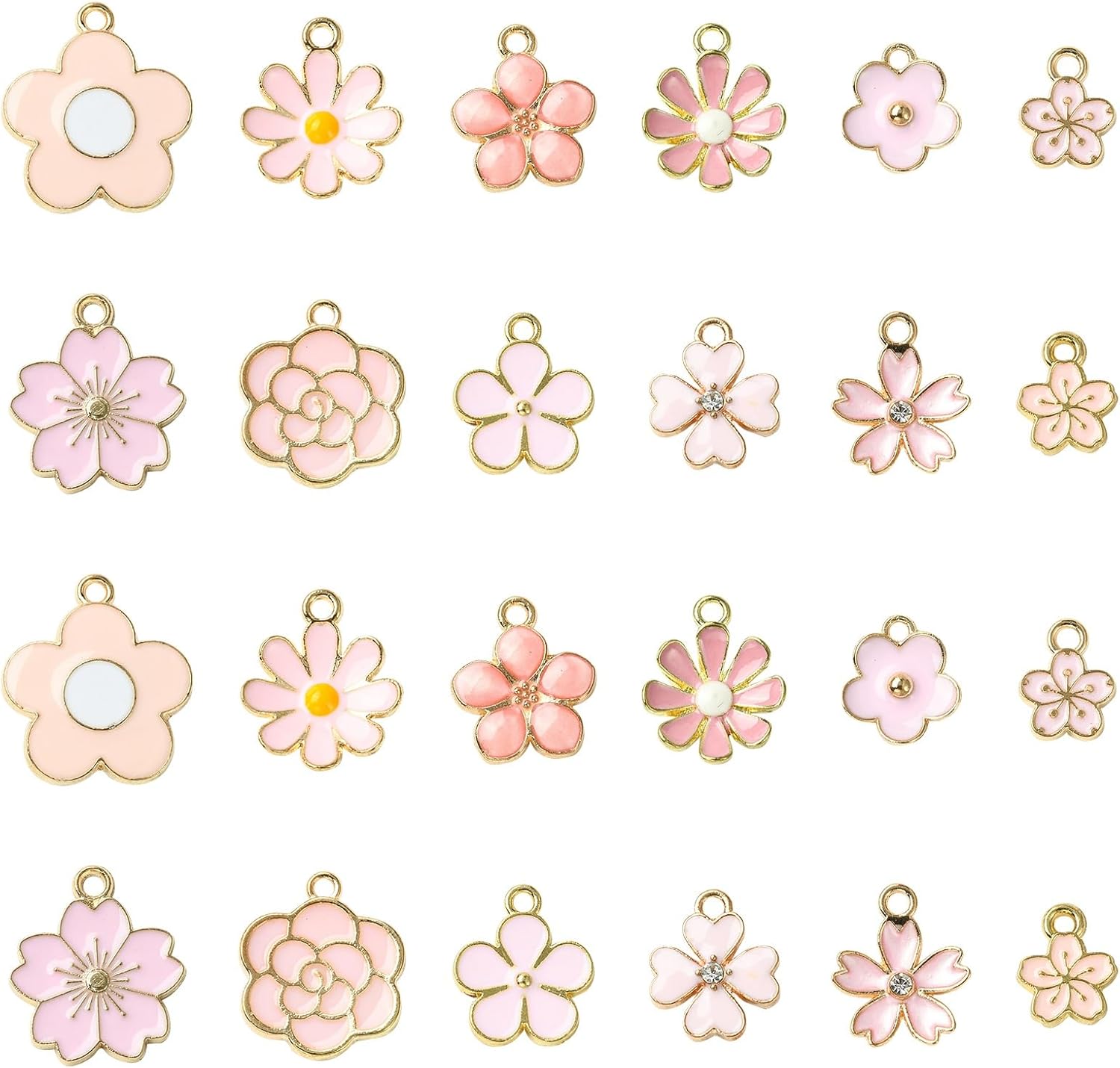 DanLingJewelry 60Pcs 12 Styles Pink Series Enamel Flower Charms Spring Summer Floral Cherry Blossom Charms for Jewelry Making Supplies - Image 7