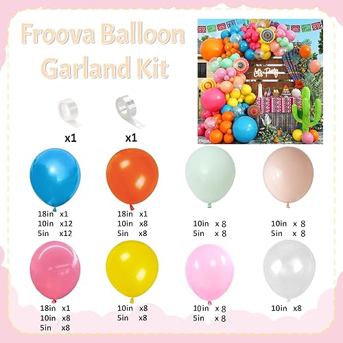 Miniatura 2 de Kit de Arco de Globos de Fiesta Mexicana, 133 piezas Globos Rosa Rubor Azul Turquesa Verde Pastel Naranja Claro Amarillo Coloridos Guirnalda de