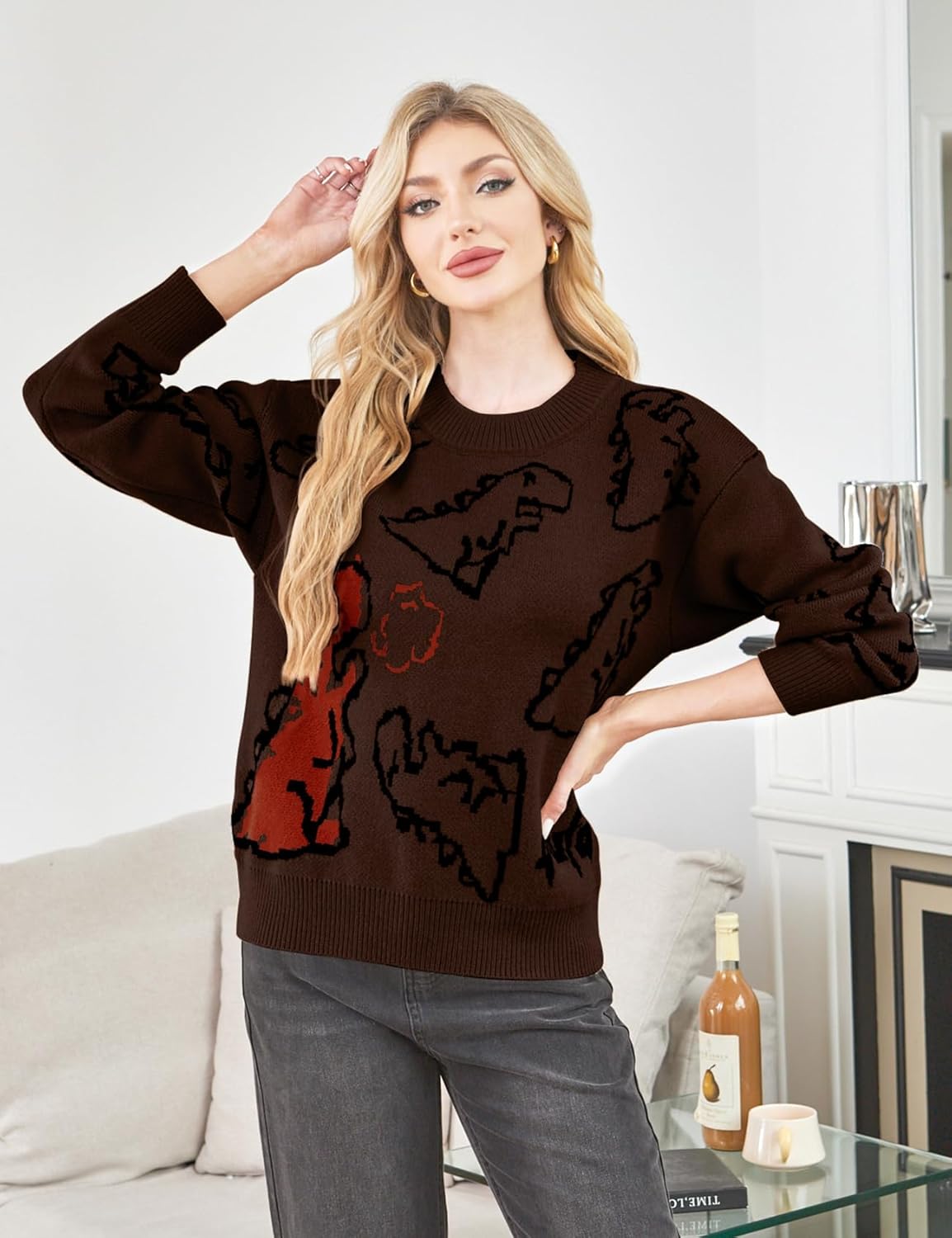 Arssm Dinosaur Sweater Women y2k Vintage Oversized Graphic Streetwear Knit Sweater Casual Cute Kawaii Tops - Image 4
