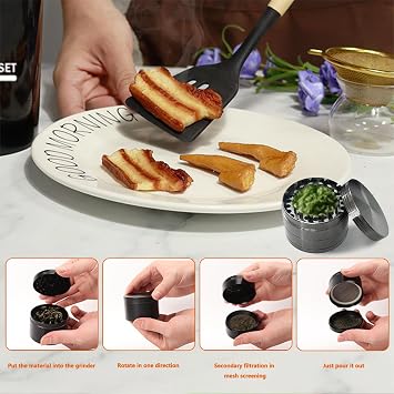 Herb Grinder, 61mm(2.4 inch) Large Spice Grinder, 4 Layers Portable Zinc Alloy Metal Grinders with Sifter, Pollen Scraper and Cleaning Brush for Dry Herb and Spices