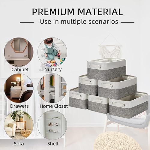Vista 267 de HNZIGE - Canastas pequeñas de tela para organización (paquete de 6) canastas plegables de almacenamiento para estantes, armarios, lavandería, Asas