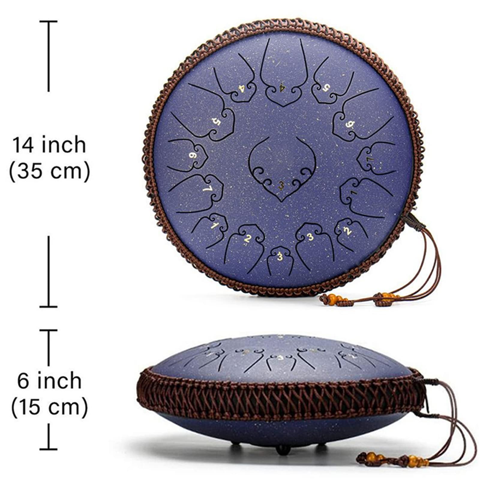 Tambor De Lengüetas, Handpan De Acero 14 Pulgadas 15 Notas C Chiave Tambores De Hendidura Tongue Drum Instrumento De Percusión con Baquetas Y Bolsa para Yoga,Meditación