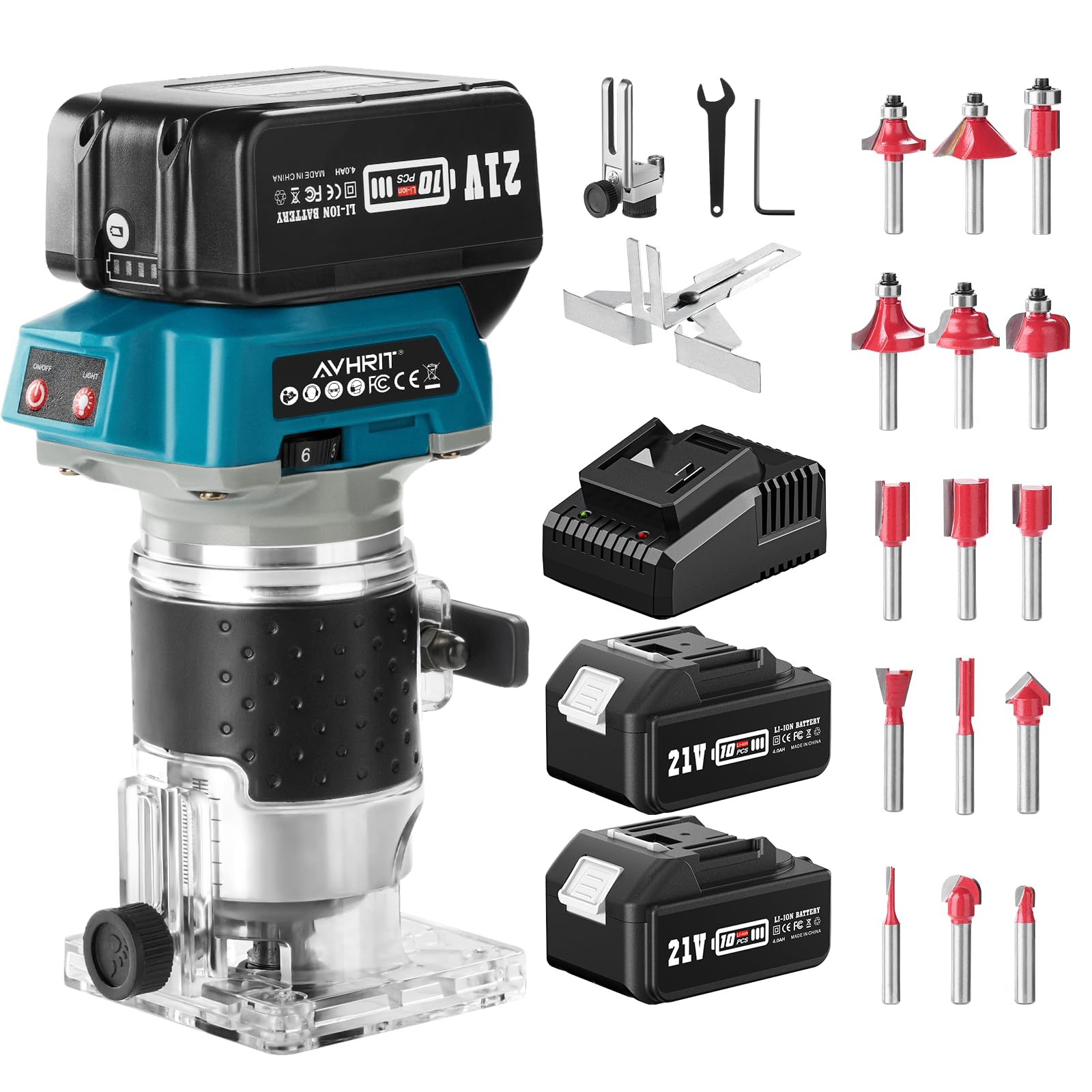Fresa A Batteria Per Legno Senza Spazzole Compatibile Makita 18V - Fexrror Con 6 Velocità E 5 Frese - 2