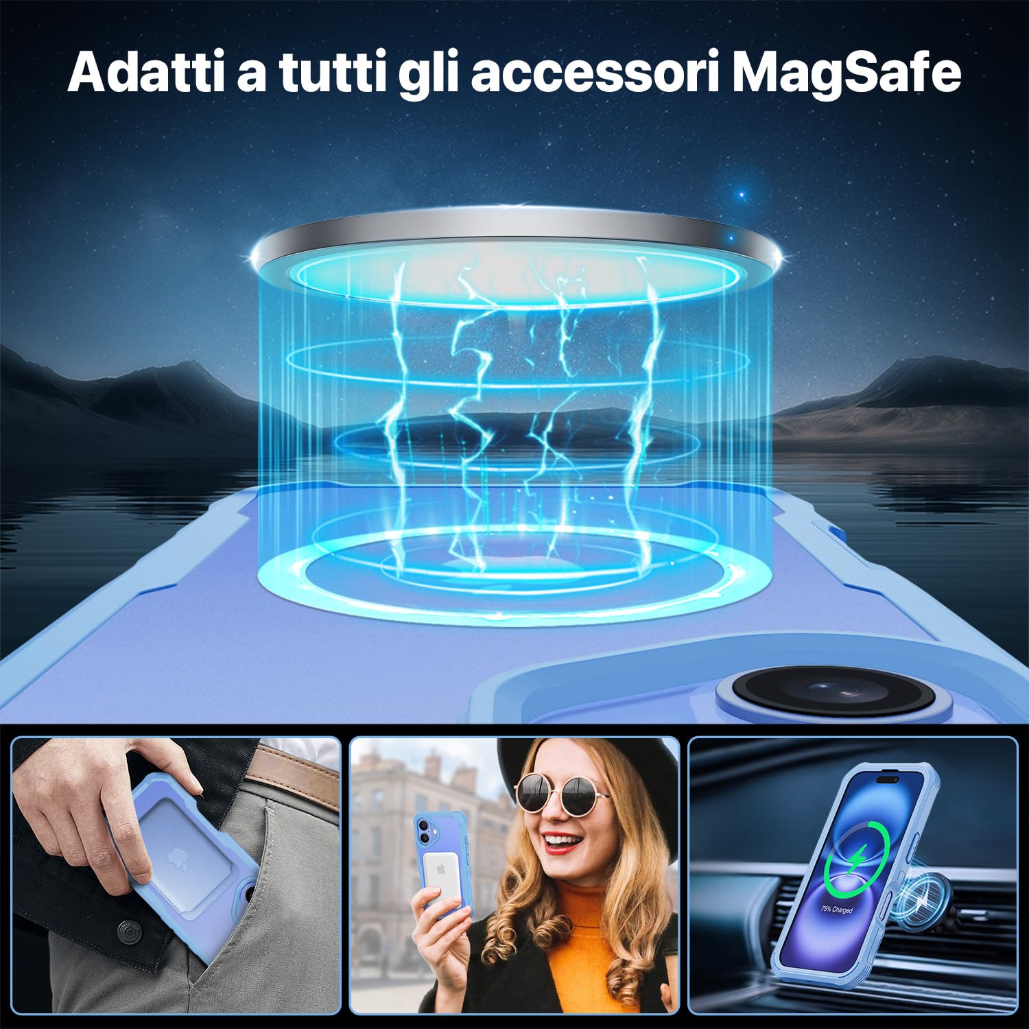 CENHUFO Magnetica Cover iPhone 16, [Compatibile con Magsafe] Integrata [9H HD] Vetro Temperato Schermo e Protezione Fotocamera, Custodia Antiurto 360 Gradi Fronte Retro Doppia Faccia Case - Blu