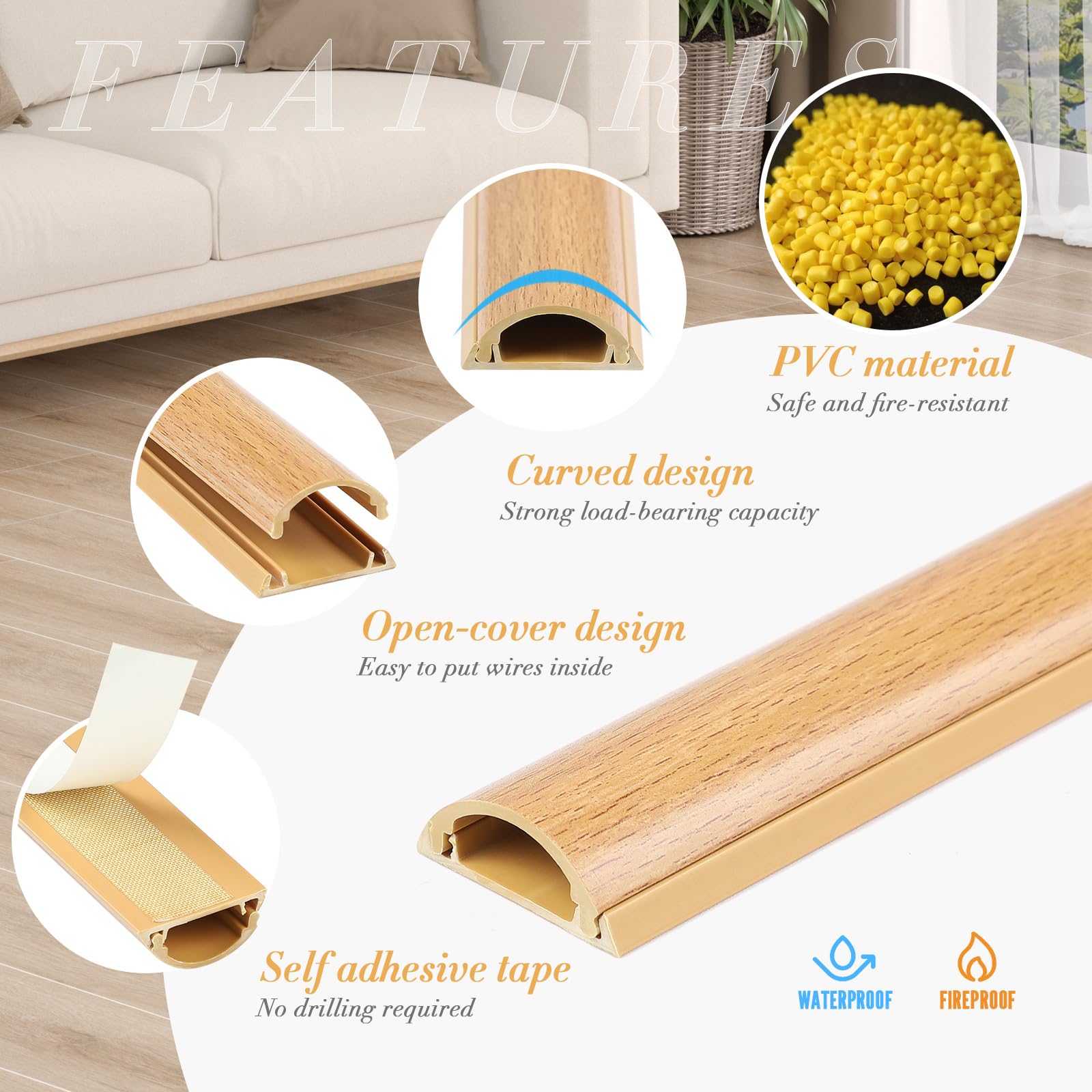 SWAWIS 10 Pezzi 100x3x1.2cm Canaletta per Cavi Elettrici, PVC Granuloso Legno Canalina Coprifili Autoadesivo per Nascondere i Cavi dell'Ufficio Scolastico