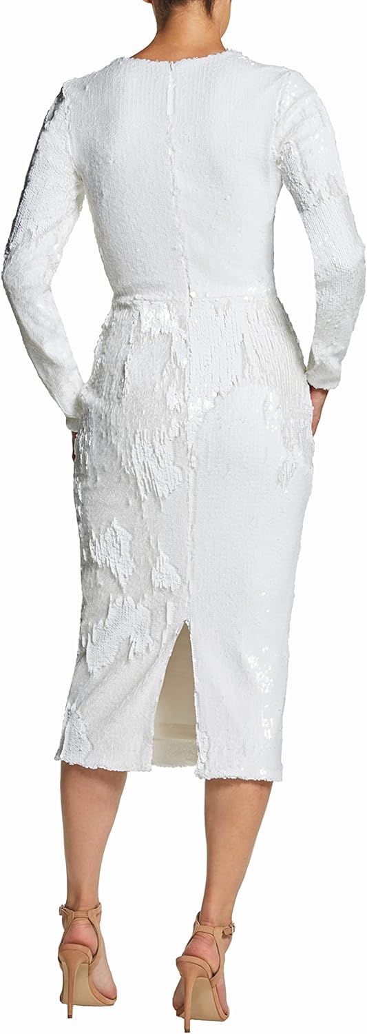 Dress The Population Womens Elizabeth Plunging Sequin Midi Long Sleeve Sheath Dress - Image 2