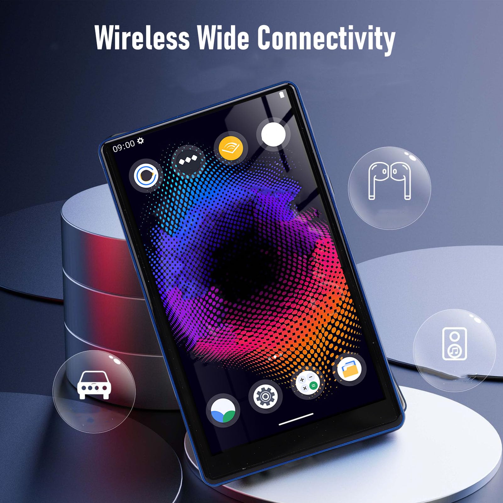 Reproductor MP3 de 64 GB, Reproductor MP4 MP5 Bluetooth 5.0 con Pantalla Táctil de 5 Pulgadas, Audio HiFi, Aplicaciones de Música Preinstaladas, para Niños y Adultos (Azul)