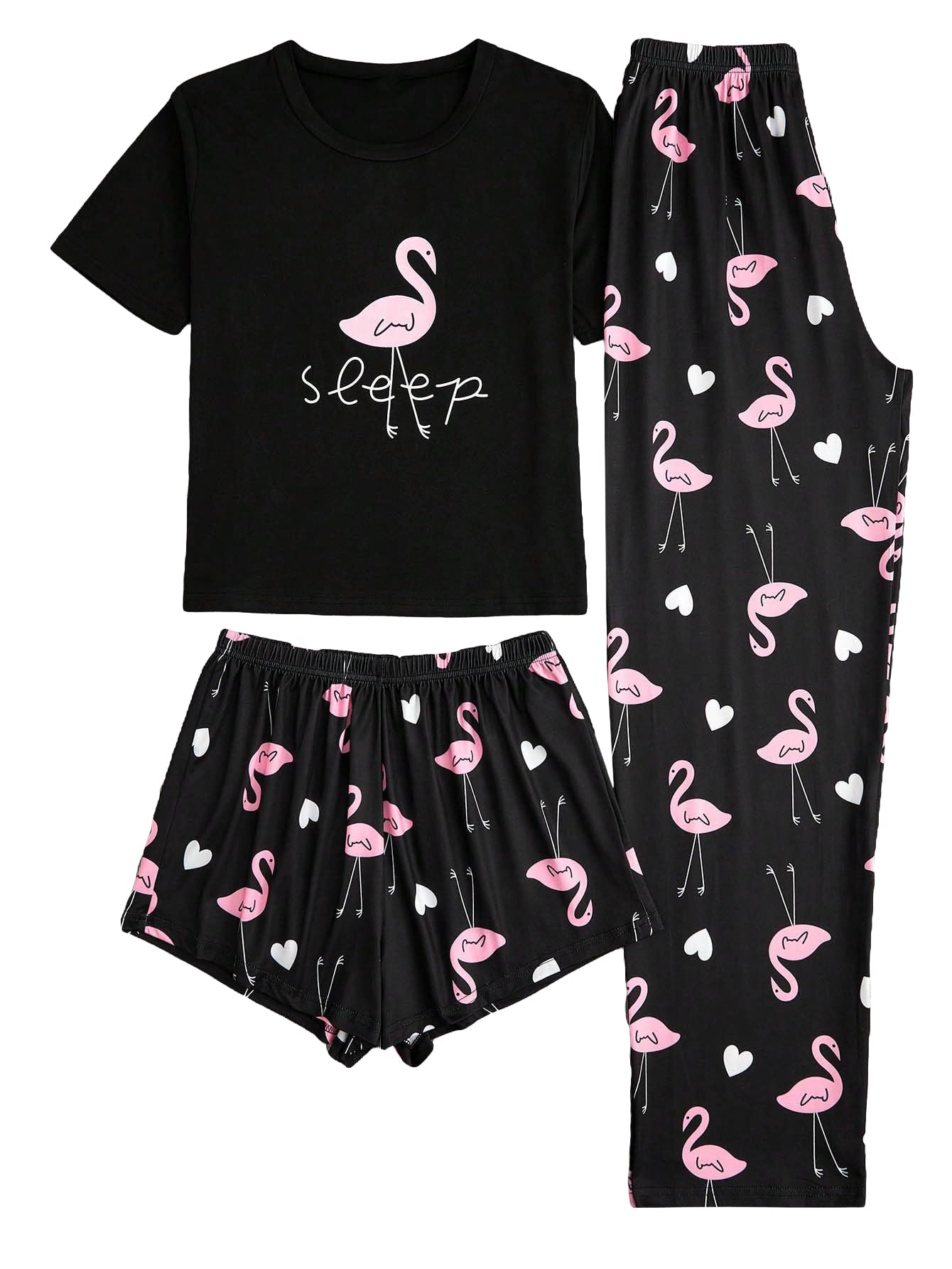 Verdusa Women's 3 Piece Cartoon Print Pajama Sets Tee Top And Shorts Pants Pjs