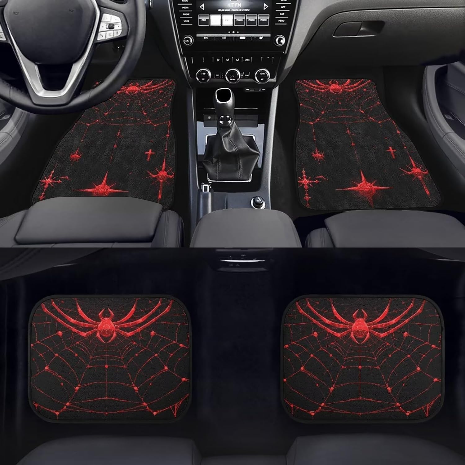 Spider Print 4 Pcs All-Weather Automotive Mats Gothic Spider Web Car Decor Accessories Universal Fit Floor Mats for Cars, SUV, Truck Christian Cross Soft Comfort Heel Pad