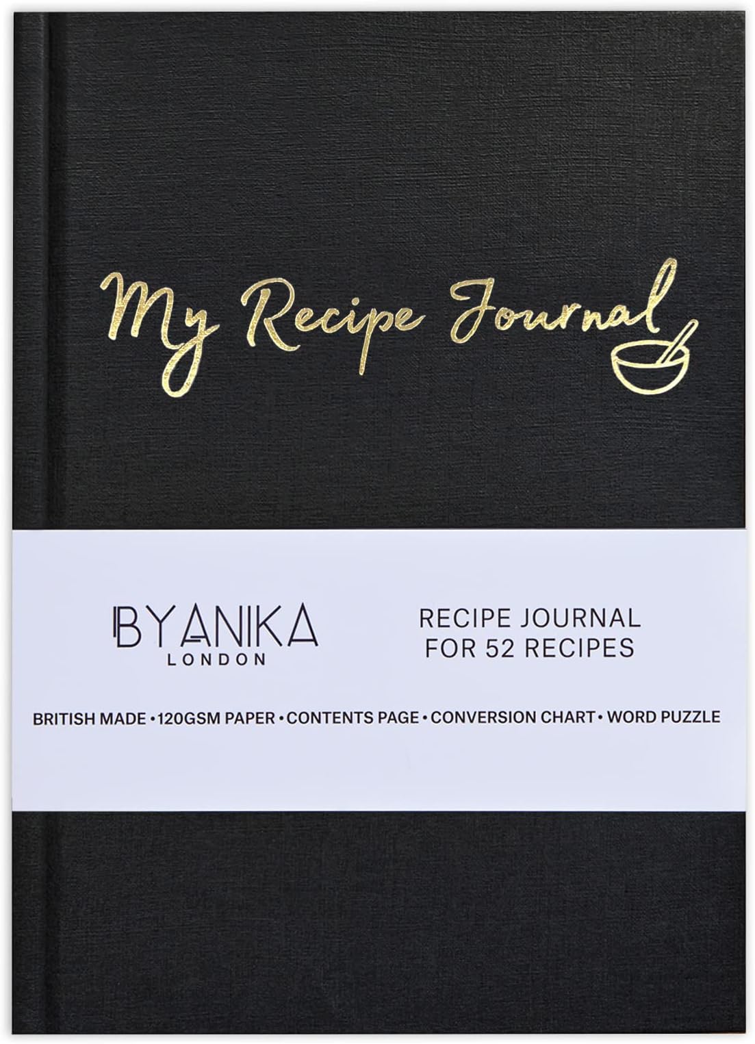 BYANIKA Recipe Book For Own Recipes - Jet Black | Create Your Own Cookbook Journal | Hardback Notebook | Blank Diary To Write In | Cooking Organiser Family Cook Books | Foodie Baking Kitchen Gifts