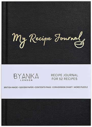 BYANIKA Libro de recetas para recetas propias, 52 recetas, diario de recetas en blanco, cuaderno de tapa dura, escribe tu propio diario de cocina