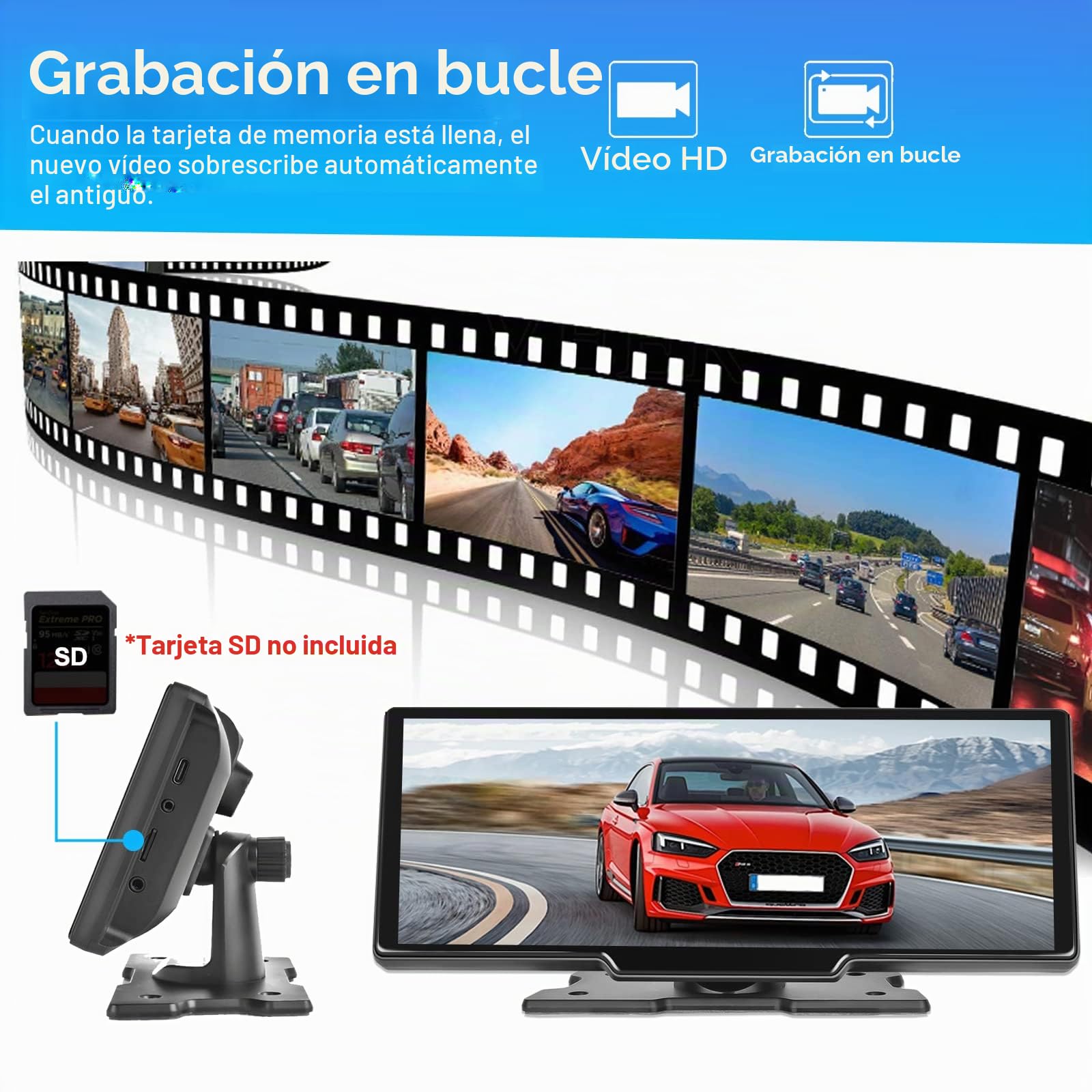【2024】 CAMECHO 9,36'' Carplay Inalambrico & Android Auto, Pantalla Coche con Dash CAM Frontal 1080P, Portátil Pantalla Coche Car Play Radio Receptor con Mirror Link/Bluetooth/GPS/SIRI/FM/AUX