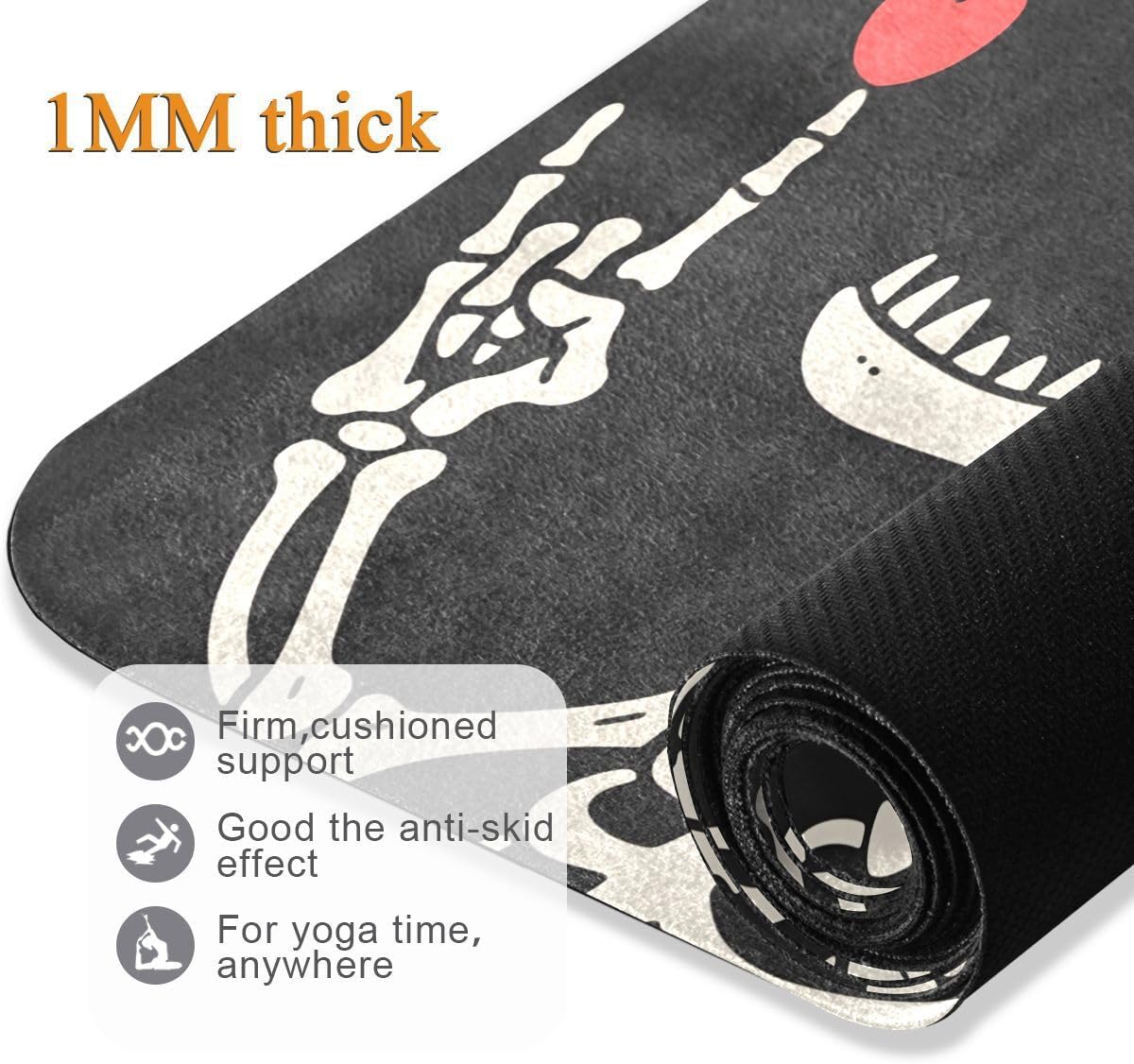 ALAZA Skull Yoga Mat Non Slip Fitness Exercise Mat, Workout Mat for Yoga, Pilates and Floor Exercises