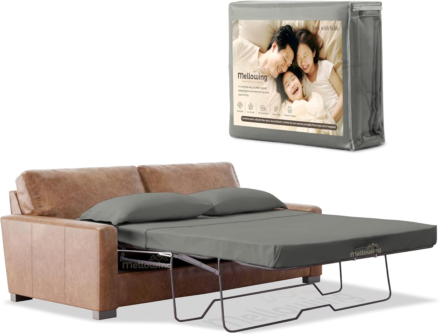 Mellowing Queen Sleeper Sofa Bed Sheet Set with 6-8 Deep 4 Piece Bedding Set Luxury 100% Cotton 600 Thread Count Sheets Set for Pull Out Sofa Bed 60x74 White Stripe