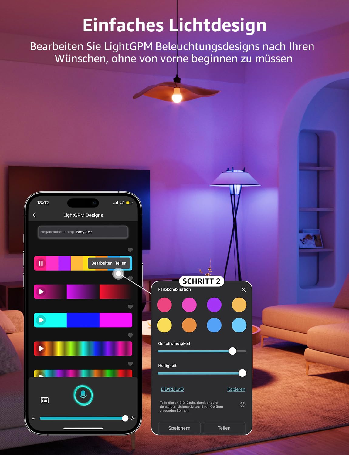 Lepro AI Smart Glühbirne B2, E27 lampe 10W 1100lm Dimmbar, Personalisierter KI-Lichtdesigner, Sprachsteuerung/Musik Sync, WiFi & Bluetooth Smart Bulb, Kompatibel mit Alexa/Google Assistant, 4 Stück