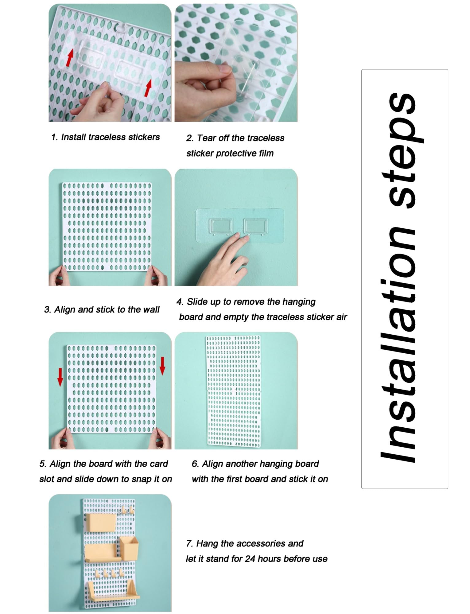Regulowany organizer ścienny z tablicą Pegboard, oszczędność miejsca do małych pomieszczeń, akademików i biurek, zawiera haczyki, półki i akcesoria, kompaktowy, mleczny i żółty design