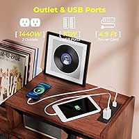 Vista 6 de Large Record Player Stand with Sliding Door,350 Vinyl Record Storage Cabinet, Record Player Table with Power Outlet and LED Light,Turntable Stand