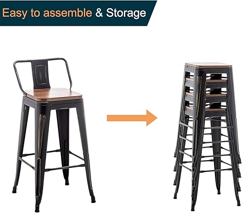 Miniatura 8 de Alunaune Juego de 4 taburetes de bar giratorios de metal de 26 pulgadas, taburetes de bar de altura de mostrador, sillas de bar industriales con