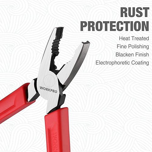 Miniatura 3 de WORKPRO Alicates extractores de tornillos Linesman S de 6.5 pulgadas (alicates combinados) con mordazas antideslizantes únicas, herramienta de