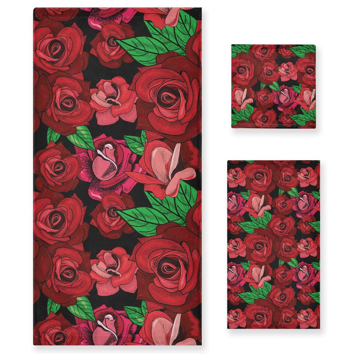 Flowers Roses - Set di 3 asciugamani da cucina, per hotel, casa, palestra, cucina, morbidi asciugamani da bagno, asciugamani da bagno