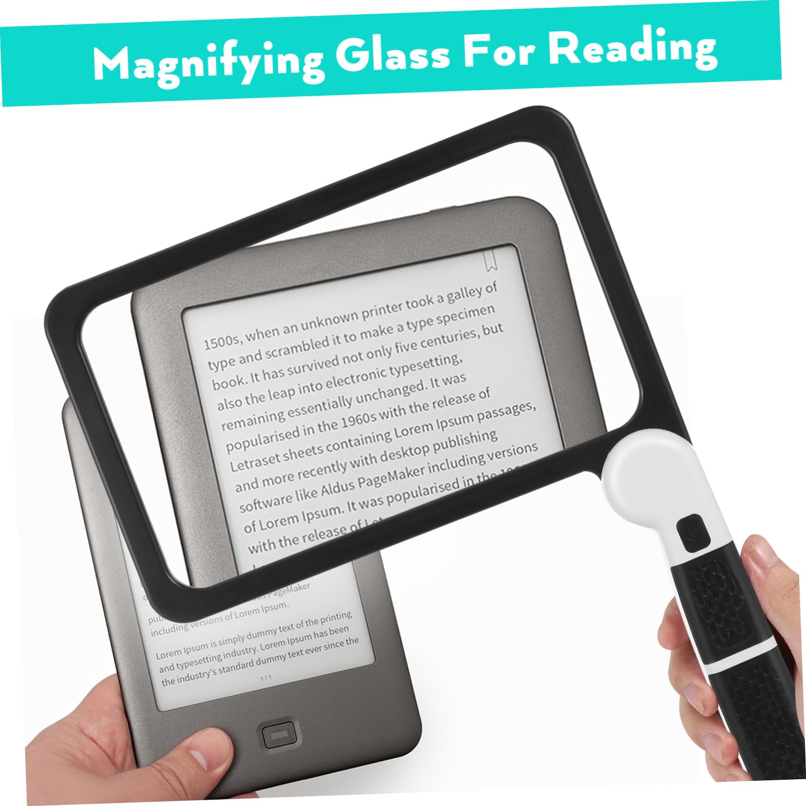 Loupe de Lecture Portable 5X Noire en Acrylique Éclairage