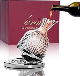 Lovino Crystal Wine Decanter Lead-free Crystal Glass, 360 Degree Spinning, 1.5L Red Wine Aerator Great Gift Box, Wine Acce...