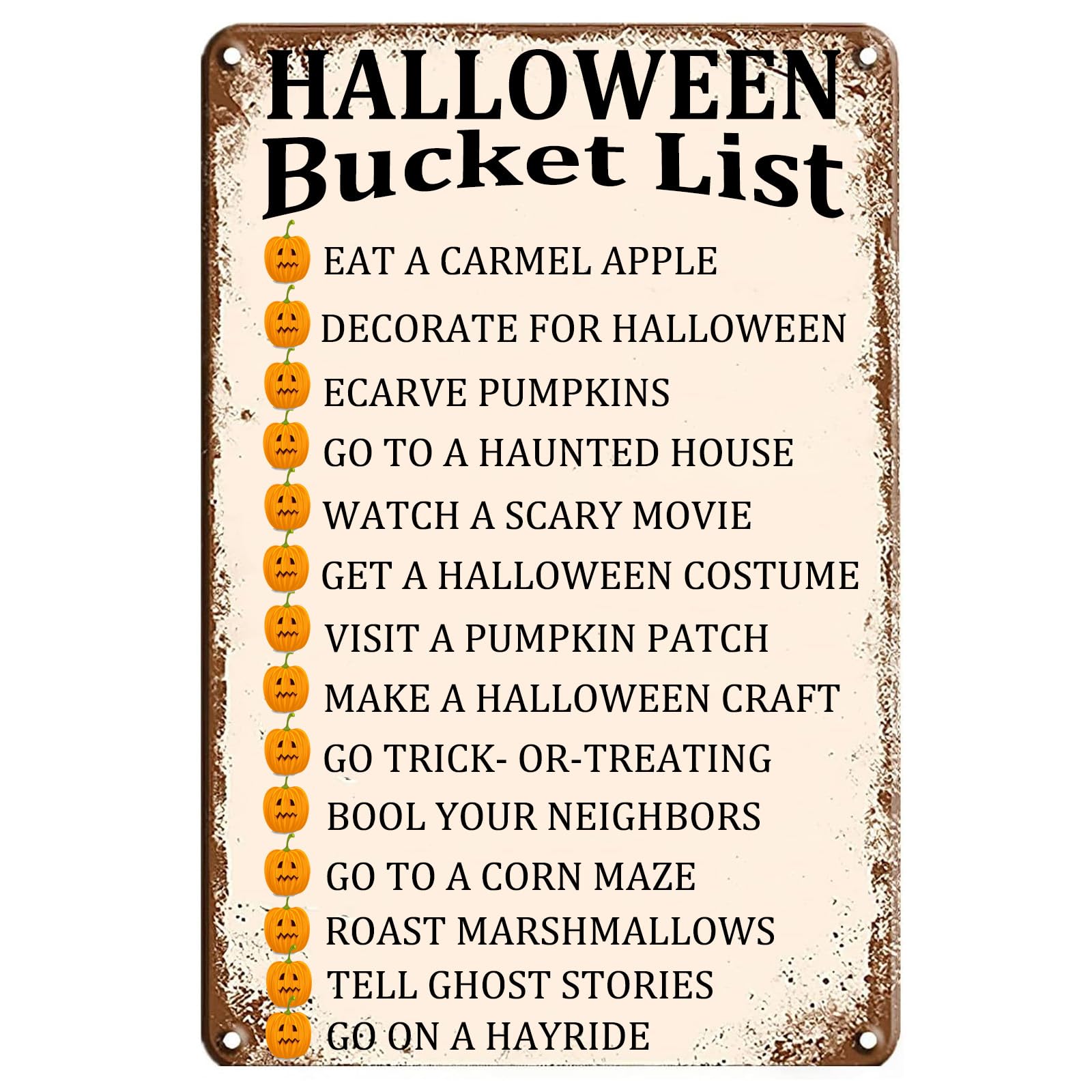 Vintage Halloween Metal Sign, Halloween Activity List Wall Plaque, Home Yard Pub Festival Decor, 8x12 Inch
