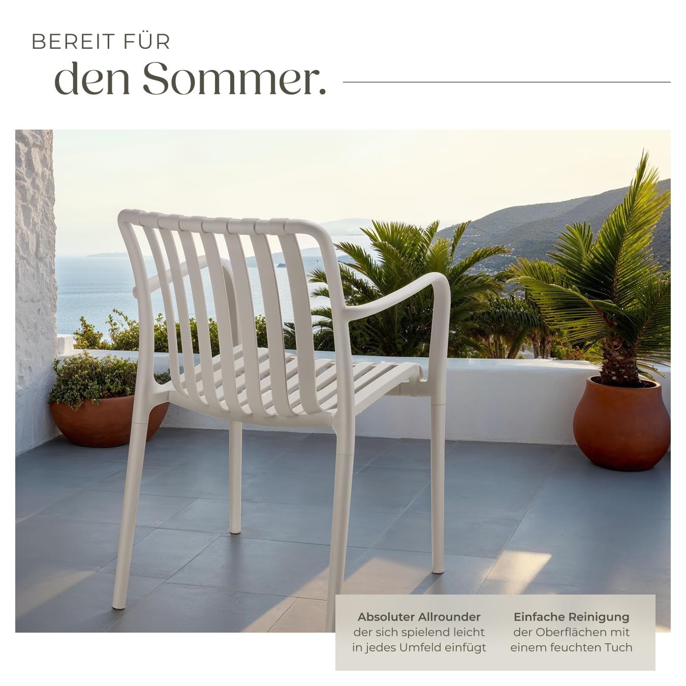 tectake® Gartenstühle stapelbar, Gartenmöbel Set, Balkon Möbel, Bistro Set, Sessel, Outdoor Möbel, Balkonmöbel, Terrassenmöbel - Taupe, 4er Set