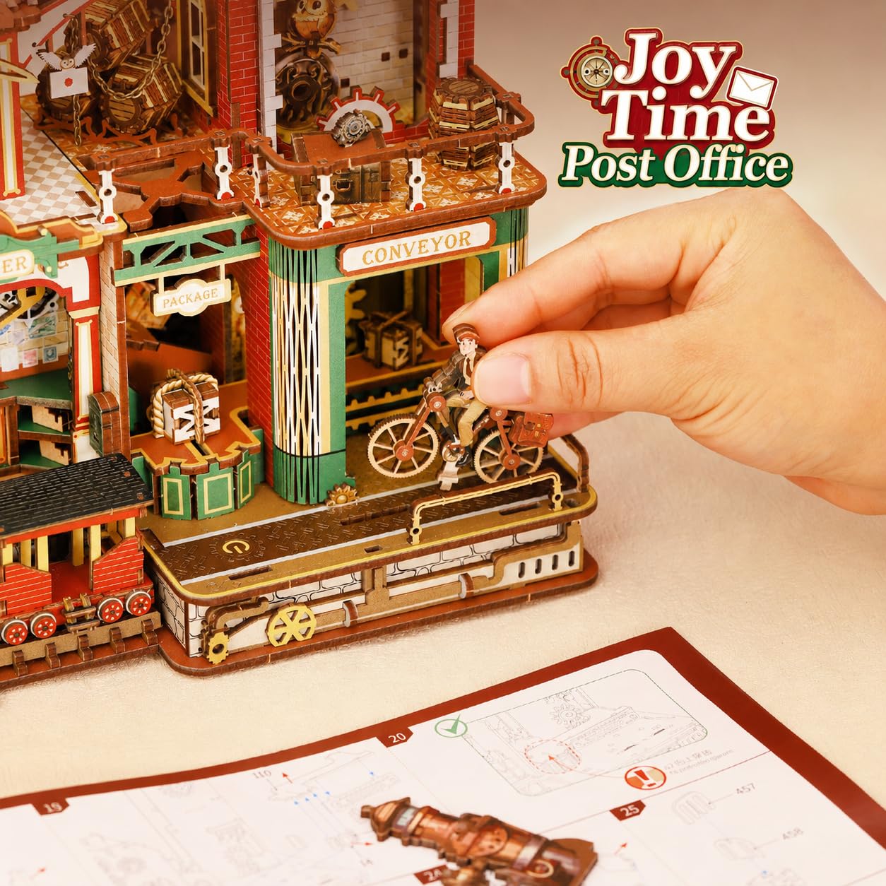 Spilay 3D Puzzle, Joy Time Post Office Holzmodell mit LED | Mechanischer Holz Modellbausatz für Erwachsene, mit Musiklautsprecher, Miniatur Bausatz, Schreibtischdeko Geschenk