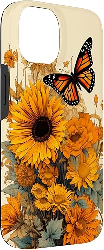 Miniatura 6 de Funda vintage con diseño de girasol y mariposa monarca para iPhone 1212 Pro